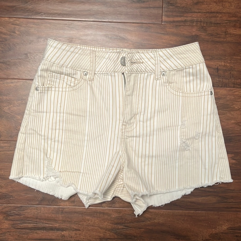 Tan and White Striped Shorts
